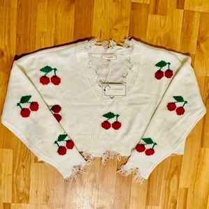 Casual Knitted Cherry Tassel Women's Loose Top Sweater No Comment NY-LA New